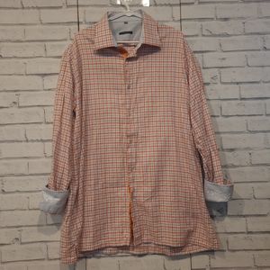 Visconti Uomo Men's Size 2XL Button Up Shirt Orange Blue Check Stitched Cuff